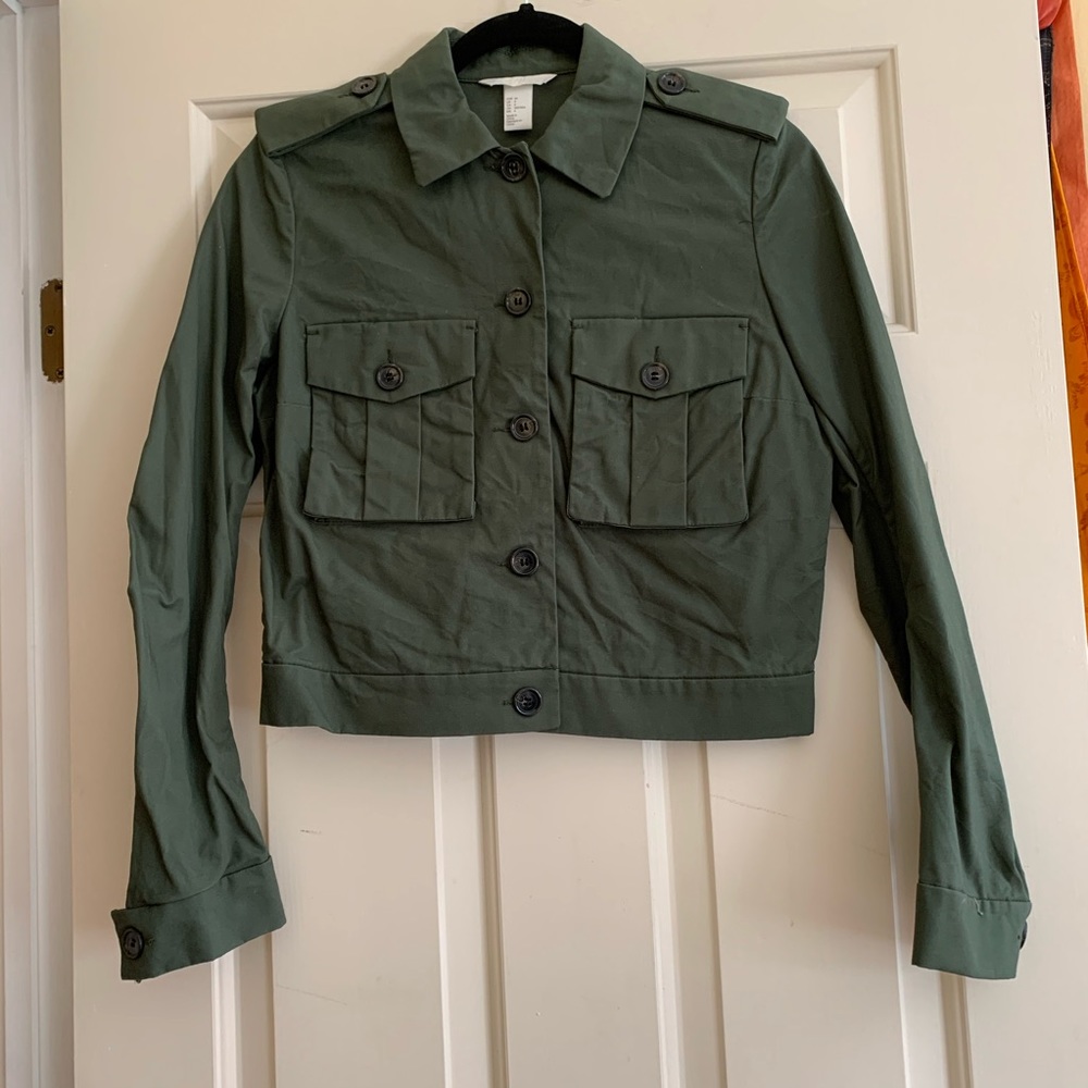 H&M military utility crop green jacket size 4